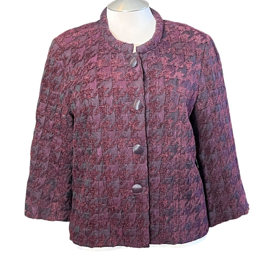 Laura Ashley Vintage Textured Burgundy Tone Blazer Jacket 3/4 Sleeve